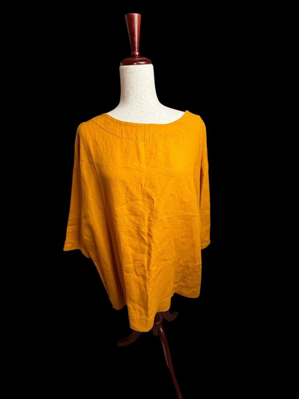 Bryn Walker Mustard Linen Tunic Top Med Oversized Boxy Lagenlook Minimalist USA